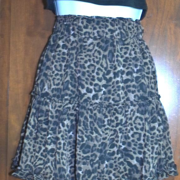 Gab & Kate Leopard Print Ruffle Mini Skirt L High Waist Flowy Boho Trendy - Picture 10 of 11